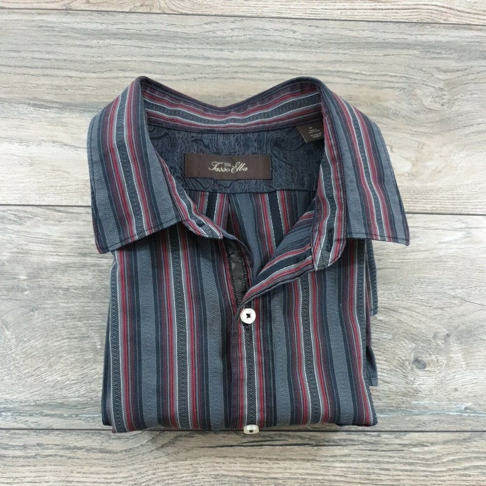 Tasso Elba Mens XL Long Sleeve Shirt Office Business Dress Designer Maroon Black - Picture 10 of 10